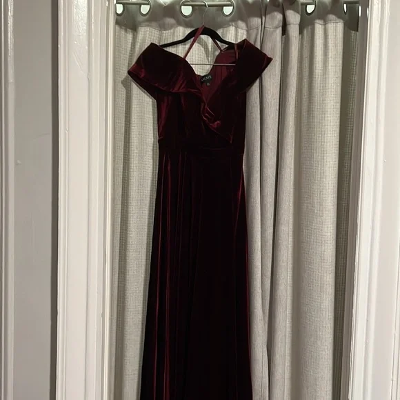 xscape velvet dress burgundy Katrina Velvet Asymmetrical Neckline Cap Sleeve Floor Length Dress main image 1